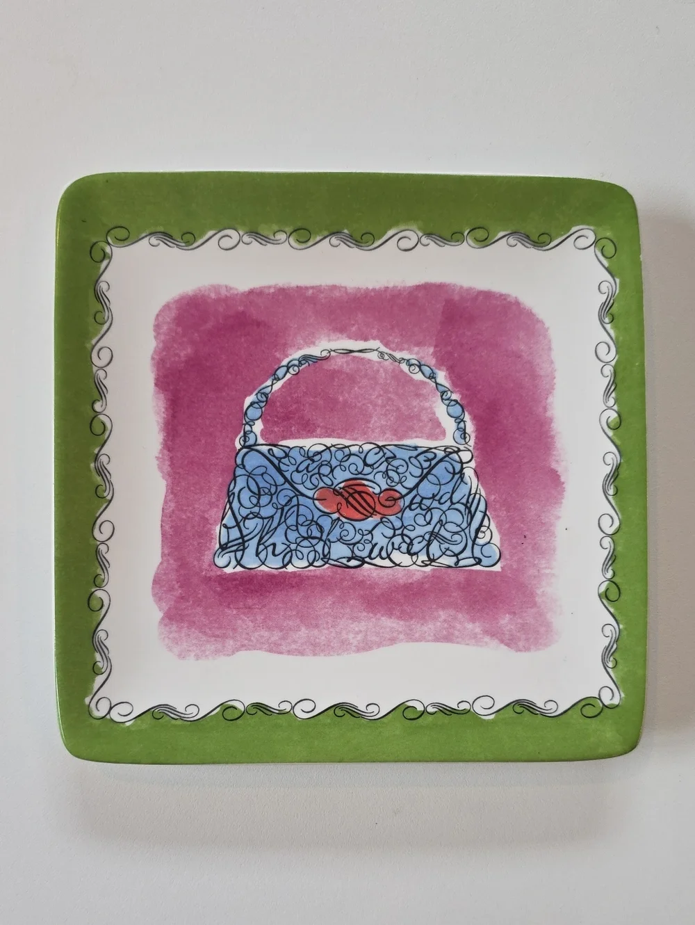 Trinket / Appettizer Dish Dolomite Fashion Themed Square Ceramic Plate - Purse